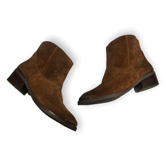 Very Volatile GALVESTON Metallic Toe Kick Suede Booties Western Cowboy Zip Brown - Picture 2 of 8